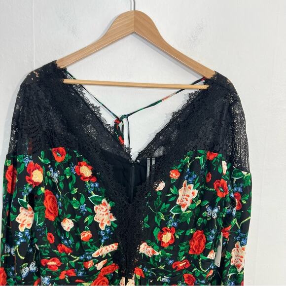NWT Anthropologie Lacy V-Neck Mini Dress in Black Floral Motif Women’s Size 14 - Picture 7 of 16